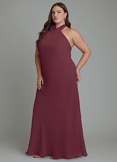 Azazie Velli Brautjungfernkleider Meerjungfrau-Linie Hoher Kragen Chiffon Kleid Cabernetrot image12