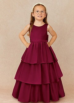 Azazie Margie Flower Girl Dresses Burgundy A-Line Bow Stretch Satin Dress image2
