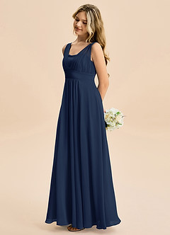 Azazie Odette Junior A-Linie Herzausschnitt Chiffon Kleid Dunkelmarine image4