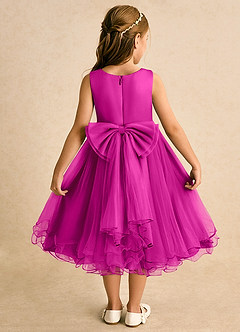 Azazie Lass vestidos de niña de las flores Vestido de Fucsia de Tul de Corte En A con Lazo image1