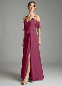 Azazie Dakota Bridesmaid Dresses Mulberry A-Line V-Neck Pleated Chiffon Dress image4