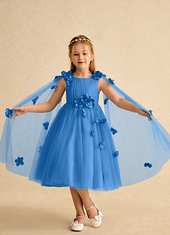 Azazie Staria Flower Girl Dresses Blue Jay Ball-Gown Ruched Tulle Dress image4