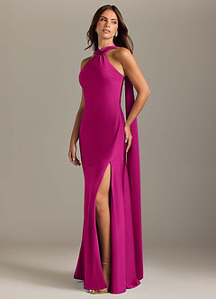 Azazie Kinsley Bridesmaid Dresses Fuchsia Mermaid Side Slit Stretch Satin Dress image3