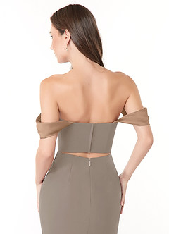 Azazie Lynnie Bridesmaid Dresses Taupe Mermaid Off the Shoulder Chiffon Convertible Dress image6