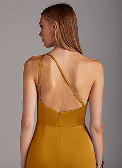 Azazie Mika Bridesmaid Dresses Butterscotch Sheath One Shoulder Stretch Satin Dress image5