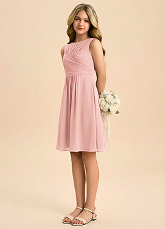 Azazie Skyla Junior Linia A Pofałdowany Szyfon Mini Młodsza druhna Sukienka image4