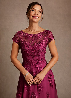 Azazie Jalinda Mother of the Bride Dresses Burgundy A-Line Lace Chiffon Dress image5