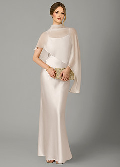 Azazie Jaleesa Bridesmaid Dresses White Alabaster A-Line High Neck Stretch Satin Dress image5