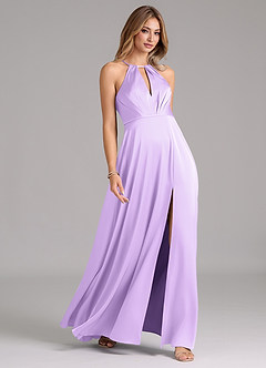 Azazie Evalleen Bridesmaid Dresses Lilac A-Line Pleated Stretch Satin Dress image5