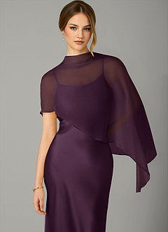 Azazie Jaleesa Jurken voor bruidsmeisjes Jurk van Stretch Satijn met A-Lijn Hoge Kraag Pruim image2