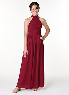 Azazie Iman Junior Burgundy A-Line Pleated Chiffon Dress image4