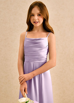 Azazie Chamomile Girls Formal Robe Demoiselle D'honneur Fillette Robe Trapèze en Satin extensible Plissée Frostiges Flieder image6