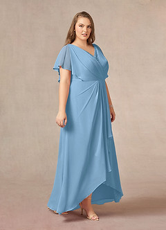 Azazie Eliza Mother of the Bride Dresses Steel Blue A-Line V-Neck Pleated Chiffon Dress image9