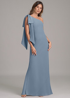 Azazie Capri Bridesmaid Dresses Dusty Blue A-Line One Shoulder Chiffon Dress image4