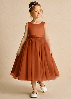 Azazie Pear Flower Girl Dresses Burnt Orange Ball-Gown Bow Tulle Dress image4