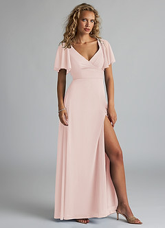 Azazie Induh Bridesmaid Dresses Rose Petal A-Line Flutter V-neck Mesh Dress image3