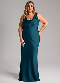 Azazie Rylina Brautjungfernkleider Meerjungfrau-Linie Stretch-Satin Kleid Tintenblau image7