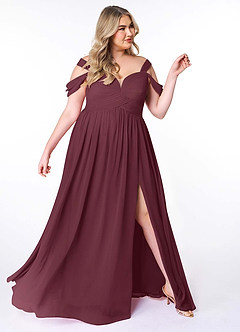 Azazie Lianne Bridesmaid Dresses Cabernet A-Line Off the Shoulder Chiffon Dress image11