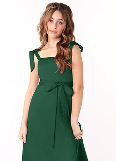 Azazie Barbara Vestido de Verde Oscuro de Satin Mate de Acampanado con Lazo image5