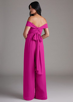 Azazie Lamara Robes de demoiselle d'honneur Combinaison Convertible en Mousseline de soie Épaule décolletée Fuchsia image5