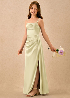 Azazie Shyla Girls Formal Flower Girl Dresses Lemon Sorbet Sheath Pleated Stretch Satin Dress image1