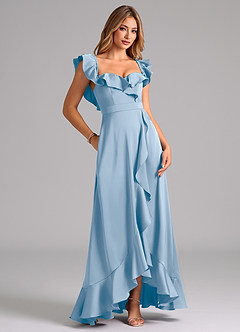 Azazie Lyra Brudtärnklänningar Klänning av A-Linje i Stretch Satin Off the shoulder Puderblå Konvertibel image2