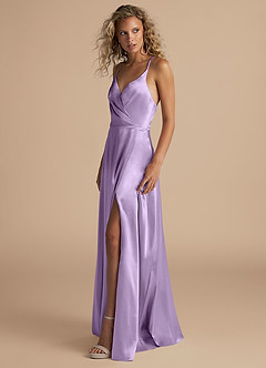 Azazie Davis Bridesmaid Dresses Lilac A-Line Pleated Metallic Satin Dress image6