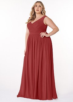 Azazie Keyla Bridesmaid Dresses Rust A-Line V-Neck Pleated Chiffon Dress image8