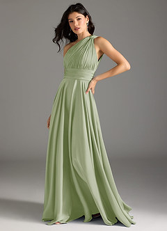 Azazie Charlize Bridesmaid Dresses Dusty Sage A-Line One Shoulder Stretch Satin Dress image4