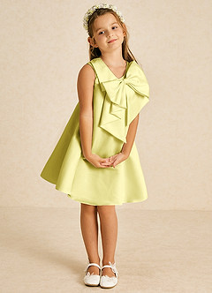 Azazie Zoey Blumenmädchenkleider A-Linie Schleifen Matte Satin Kleid Zitronensorbet image3
