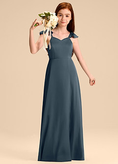 Azazie Everett Junior Vestido de Crepúsculo de Satén Elástico de Corte en A con Lazo image5