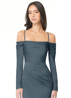 Azazie Hallie Bridesmaid Dresses Twilight Mermaid Off-The-Shoulder Long Sleeve Stretch Satin Convertible Dress image12