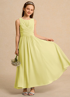 Azazie Ducky Girls Formal 플라워 걸 드레스 A라인 플리츠 쉬폰 발목 길이 드레스 image1