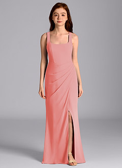 Azazie Mero Junior Coral Mermaid Pleated Chiffon Dress image4