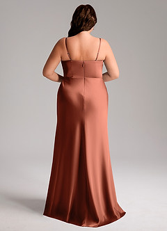 Azazie Lidia Bridesmaid Dresses Clay Mermaid Side Slit Stretch Satin Dress image2