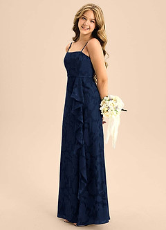 Azazie Kaylee Junior Vestido de Azul Marino Oscuro de Devorado Floral de Corte en A con Con cinturón image3