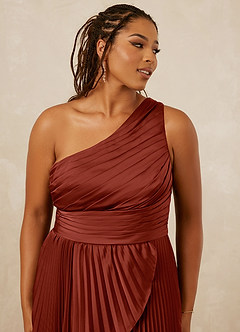 Christian Siriano Bridal for Azazie 1008 Robes de demoiselle d'honneur Robe Trapèze en Satin extensible Ue épaule Terracotta image12