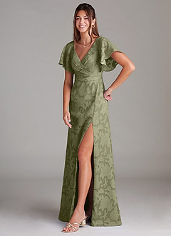 Azazie Ambrosia Jurken voor bruidsmeisjes Jurk van Bloemen Burn-out met A-Lijn Geplooid Pistache image4