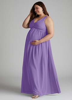 Azazie Yetta Maternity Bridesmaid Dresses A-Line V-Neck Gathered Chiffon Floor-Length Dress image10