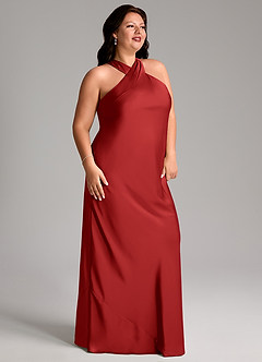 Azazie Doretta Bridesmaid Dresses Pomegranate Mermaid Pleated Stretch Satin Dress image8