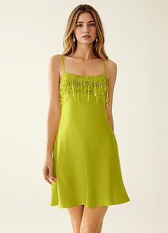 SeJone Neongrün Paillettenbesticktes Satin-Minikleid image3