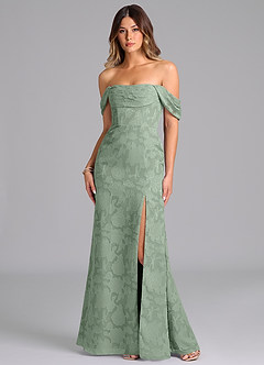 Azazie Saige Bridesmaid Dresses Matcha A-Line Off the Shoulder Floral Burnout Convertible Dress image1
