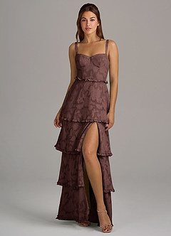 Azazie Romie Bridesmaid Dresses Espresso A-Line Corset Floral Burnout Dress image4