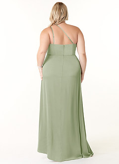 Azazie Maron Bridesmaid Dresses Dusty Sage A-Line One Shoulder Stretch Satin Dress image8
