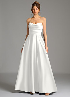 Azazie Ayla Bridesmaid Dresses White A-Line Corset Stretch Satin Dress image3