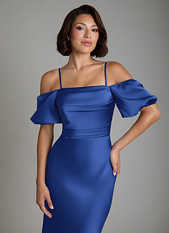 Azazie Lea Bridesmaid Dresses Royal Blue Mermaid Off the Shoulder Stretch Satin Convertible Dress image3