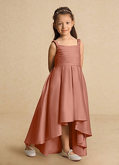 Azazie Kat Jurken voor bloemenmeisjes A-Lijn Jurk van Mat Satijn Geplooid Meer Gesneden image4