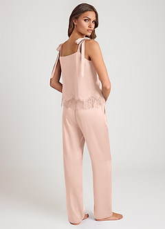 front Pyjama-Set aus Satin-Top mit Spitzenbesatz und langer Hose mit weitem Bein