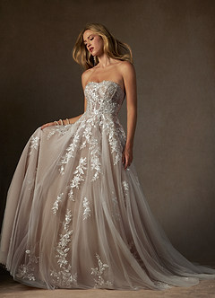 Azazie Keri Robes de mariée Robe Princesse en Dentelle Sans bretelles Blanc Diamant Caramel image6