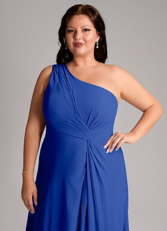 Azazie Brooke Robes de demoiselle d'honneur Robe Trapèze en Mousseline de soie Ue épaule Bleu Roi image13